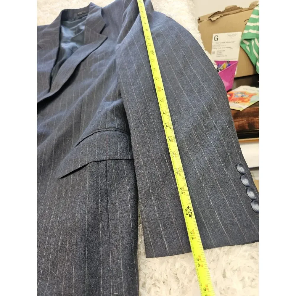 Austin Manor Mens Blazer Suit Jacket L 44 Long Blue Pinstripe Wool Blend Korea